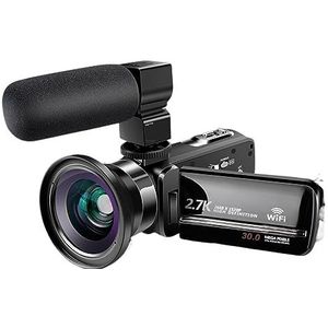 HD Digitale Videocamera Touchscreen Infrarood Nachtzicht Wifi Selfie Camera DV Camcorder Alles In Één Machine HD camera (Size : Black+Microphone+Wide Angle Lens)