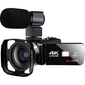 4K HD Nachtzicht Digitale Camcorder 48M Thuis wifi Live Streaming Camcorder DV Digitale Camera HD camera (Size : Black+Hood+Mic)