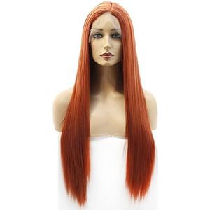 DieffematicJF Pruik Light Brown Front Lace Long Straight Hair Chemical Fiber Half Hand Hook Hand Woven Wig