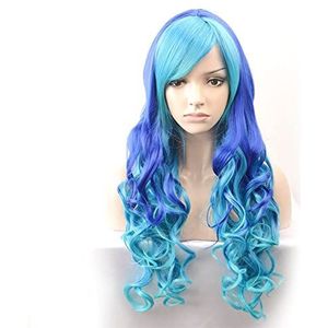 DieffematicJF Pruik Wig Blue Contrast Split Wig Large Wave Long Roll