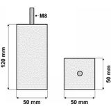 Chromen vierkanten meubelpoot hoogte 12 cm (M8)