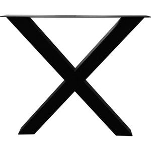 Zwarte X tafelpoot 72 cm met stelvoeten (koker 8 x 8)