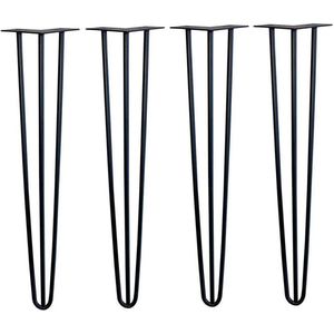 Dunne zwarte massieve stalen (Ø 1 cm) 3-punt hairpin tafelpoten 72 cm (set van 4 stuks)