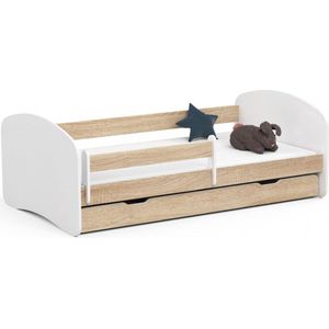 Kinderbed met opbergruimte en matras 90 x 180 Eiken