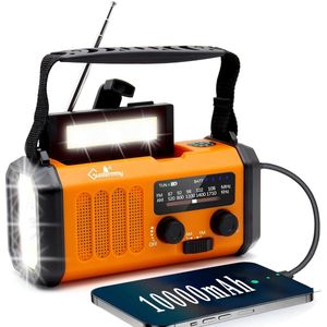Noodradio - Oplaadbare radio - Oplaadbaar via batterij, zon, USB en opwinden - Powerbank - Zaklamp - AM/FM - Zakradio - USB C kabel - Emergency radio - Survival radio - Ideaal voor in je noodrugzak!