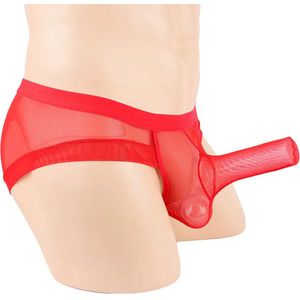 Rode transparante slip met penis vak - Penis functie onderbroek - Kuisheid slip - Heren string - Erotisch heren ondergoed - Doorzichtig