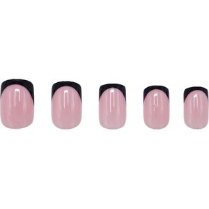 Boozyshop ® Nepnagels French Manicure Zwart - Plaknagels Black - 24 Stuks - Kunstnagels - Press On Nails - Manicure - Black & Pink - Nail Art - Plaknagels met Lijm - French Nails