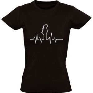 Gitaar Hartslag Dames T-shirt - muziek - gitarist - band - rock n roll - elektrische gitaar - heartbeat