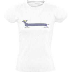 Teckel op skateboard Dames T-shirt | hond | dog | huisdier | dierendag | skaten | grappig