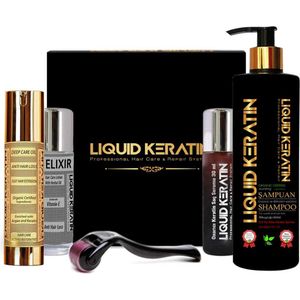 Bio Keratin - Haarverzorgingsset - 5‑delig - Shampoo - Keratine Olie - Elixir - Pore Opener - Derma Roller