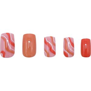 Boozyshop ® Nepnagels Waves Orange - Plaknagels Oranje - 24 Stuks - Kunstnagels - Press On Nails - Manicure - Nail Art - Plaknagels met Lijm - French Nails
