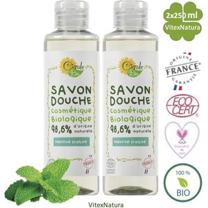 Cigale Bio, frisse munt douchezeep 2x250ml. Zonder conserveermiddel en kleur