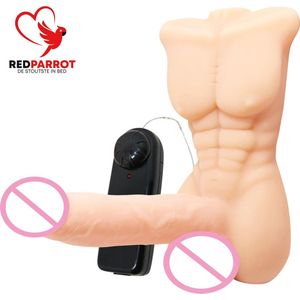 Torso met dildo | Seks pop torso | Vibratiestanden | Inclusief afstandsbediening | Hoogwaardige siliconenrubber | Luxe uitvoering