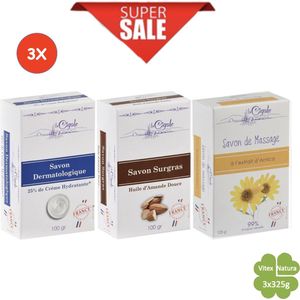 La Cigale Verzorgingsset 3x | dermatologische zeep 100g | supervette zoete amandeloliezeep 100g | arnica massagezeep 125g