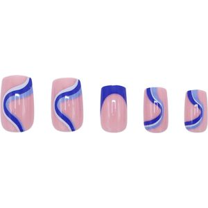 Boozyshop ® Nepnagels Waves Blue - Plaknagels Blauw - 24 Stuks - Kunstnagels - Press On Nails - Manicure - Nail Art - Plaknagels met Lijm - French Nails