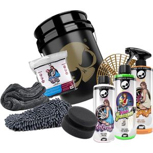 Nuke Guys Professional wasstraatset voor optimale handwas: Nuke Guys 5 GAL 19 ltr wasemmer + vuilinzet, dikke shampoo, velgenreiniger, bandengel, glanzende wielen microvezelset, applicatorpad