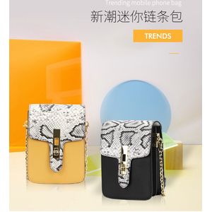 2021 NIEUWE ONTWERP LEDEREN SNAKE PRINT TASSEN, SCHOUDER MODE TRENDY, VROUWEN MINI TASSEN, CROSSBODY, MOBIELE TELEFOON TASSEN DAMES (GEEL)