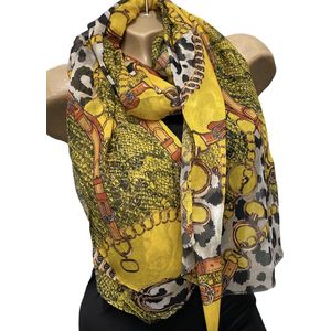 Sjaal met dierenprint en ketting afbeelding 180/75cm geel