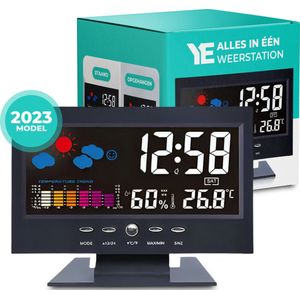 YE - Weerstation 2023 Model - Weersverwachting - Hygrometer - Binnen en Buiten - Temperatuur - Luchtvochtigheid - 100M bereik - Zwart