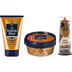 Verguld Hand Pakket - After Shave Balsem & Scheerzeep & Originele Scheerkwast