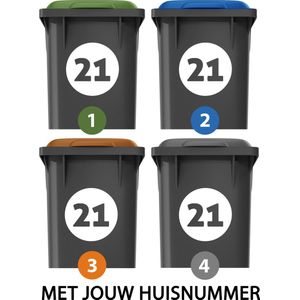 Container stickers XL - Voordeelset 4 stuks - 20cm - Container / Kliko sticker huisnummer - afvalcontainer sticker - klikosticker - Rondje dicht