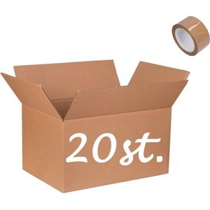 VERZENDDOZEN 20 STUKS Karton 590 x 240 x 240 mm + ROL PLAKBAND - Kartonnen Verzenddoos Bruin Doos 59 x 24 x 24 cm – opbergdoos