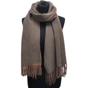 Lange Warme Sjaal - Unisex - 2-Zijdig - Bruin - 200 x 63 cm (23122#)