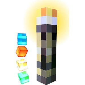 Minecraft Lamp - RGB Lichtgevende LED Fakkel - 4 Light standen - Interne batterij - Ophangbaar muur bedlamp - Nachtlampje - Kinderen slaapkamer