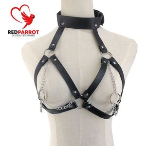 Lederen Erotische Beha met Kettingen en Halsband | Borsten bondage | BDSM | Sexy BH | Verstelbaar | Leer | Leder | Hoge kwaliteit