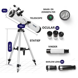 Sterrenkijker Telescoop met Accessoires - Voor Volwassenen en Kinderen - Nachtkijker - Inclusief Statief en Tas - Wit met Zwart - Top Kwaliteit