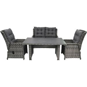 Stoel-bank verstelbare Lounge dining set Dublin | met 2-persoonsbank | Ash Grey | Wicker