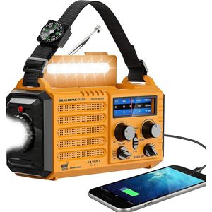 Multifunctioneel - Noodweer Radio met NOAA/AM/FM - Solar Handzwengel Radio - 5000mAh Oplaadbare Batterij - Draagbare Noodradio met LED Zaklamp - SOS Alarm voor Thuis of Noodgevallen - Geel