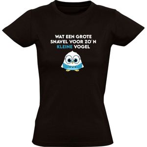 Kleine vogel grote snavel Dames T-shirt | parkiet | grote mond | stoer | grappig