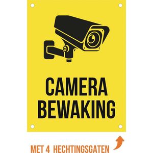 Pictogram/ bord alu di-bond | ""Camerabewaking"" | 27 x 36 cm | Met 4 boorgaten | CCTV | Beveiliging | Camerabewaking | Videobewaking | Diefstal verhinderen | Preventie | Opvallend | Geel | Dikte: 3 mm | Nederlands | 1 stuk