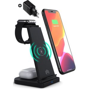 Forgoods 3 in 1 Draadloos Oplaadstation Inclusief Snellaadstekker - Oplaadstation - Dockingstation iphone - Zwart
