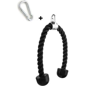 Fitness Touw - Triceps Touw - Trekkoord voor Krachtstation - Handgreep - Press down - Zwart - Nylon 70 CM - Inclusief Karbijnhaak