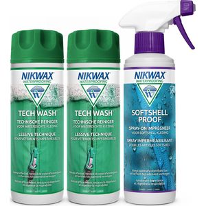 Nikwax ""Voordeelpakket"" - 2x Tech Wash 300ml & 1x Softshell Proof Spray-on 300ml - 3-Pack