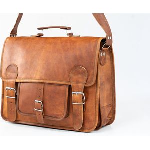Messengertas “Granada” – Aktetas Satchel Bruin Echte Leder - Laptoptas 16’’ Businesstas (MODEL081)