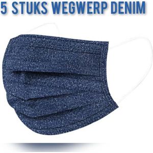 Wegwerp mondkapjes in Denim motief in blauw - set van 5