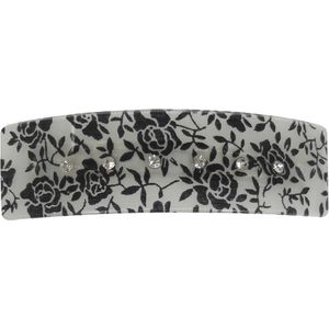 Haarspeld Patentspeld Recht 9cm – Bloemenprint met Strass Steentjes – Wit/Zwart - Haarspelden voor Dames - Haarklem - Haarclip - Haaraccessoires - Hair Clip - Decoratieve Haaraccessoire