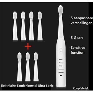 | Koopfabriek | Elektrische Tandenborstel - Turbo/Ultra sonic vibrating - High Quality+ design - WIT/WHITE