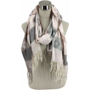 Sjaal blok-bloemenprint herfst-winter 185/70cm lichtroze/grijs