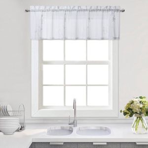 2-Pack Luxe Witte Valance - Semi-Transparante Raamdecoratie met Bloemenontwerp - Polyester Gordijn Voor Keuken & Badkamer - Stijlvolle Raamafwerking - Lichte & Elegante Raambekleding