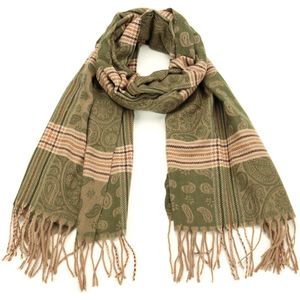 Lange Warme Sjaal - Geblokt - Paisley - Olijfgroen - 180 x 70cm (11#)