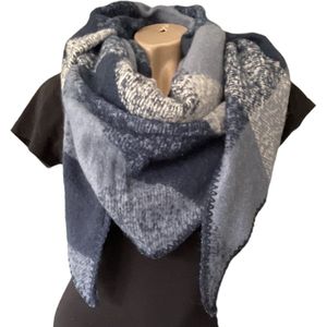Warme Driehoekige Sjaal - Geruit - Blauw - 195 x 95 cm (016910#)