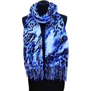 Lange Warme Sjaal - Panterprint - Blauw - 190 x 70 cm (23-8#)