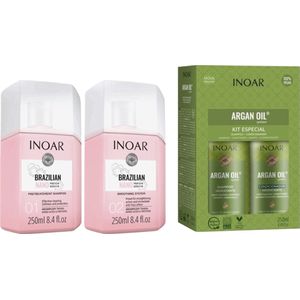 Inoar Nano Proteïne zonder formaldehyde & Inoar Argan Oil Keratine Treatment Keratin Shampoo & Conditioner 2x250ml