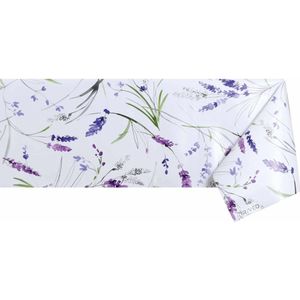 Raved Tafelzeil - 140 cm x 50 cm – Lavendel Bloemen Wit – PVC – Afwasbaar