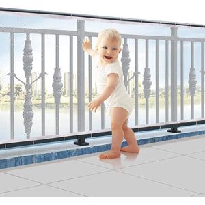 FAINCA 300 x 79 cm veiligheidsnet voor kinderen, balkonnet, trapbescherming, met nylon koord en riem met lange gesp voor leuningen, balkon, trap, kinderen, zwart