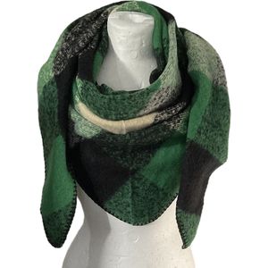 Warme Driehoekige Sjaal - Geruit - Groen/Zwart - 195 x 90 cm (01695#)